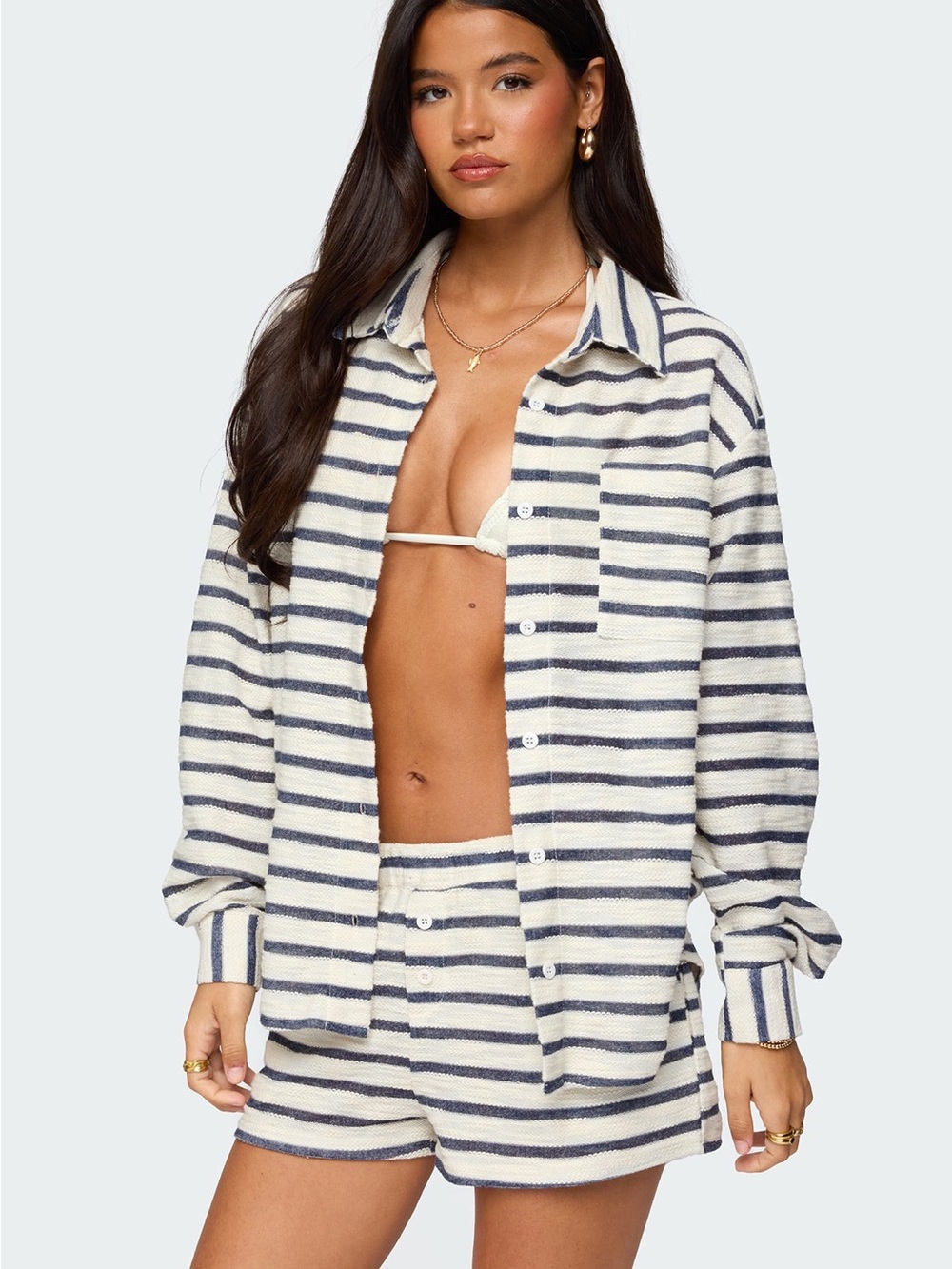 Edikted Oversized Striped Button Up Shirt